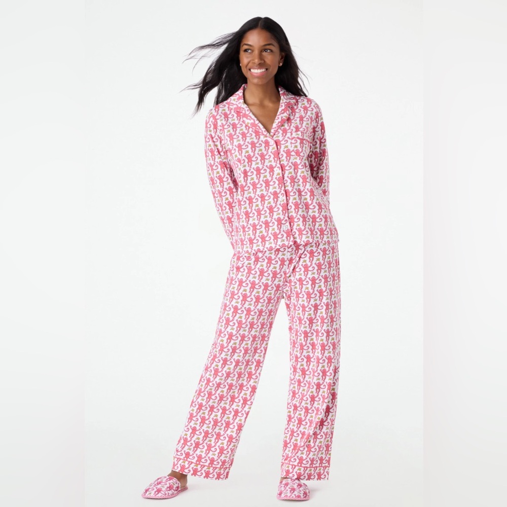 Roller rabbit monkey long sleeve polo pajamas 🩷